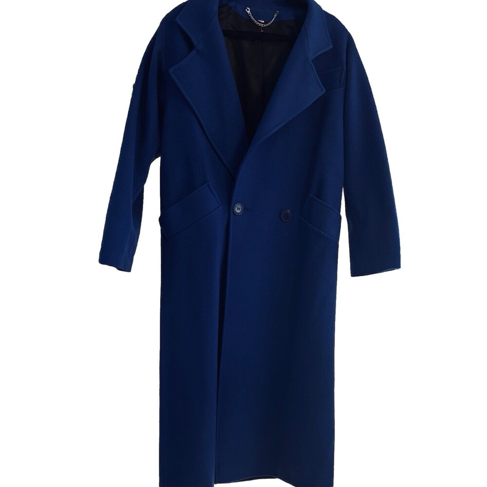 La Vogue Women's Large (no‎ tag) Long  Blue Coat  38 chest snug hip